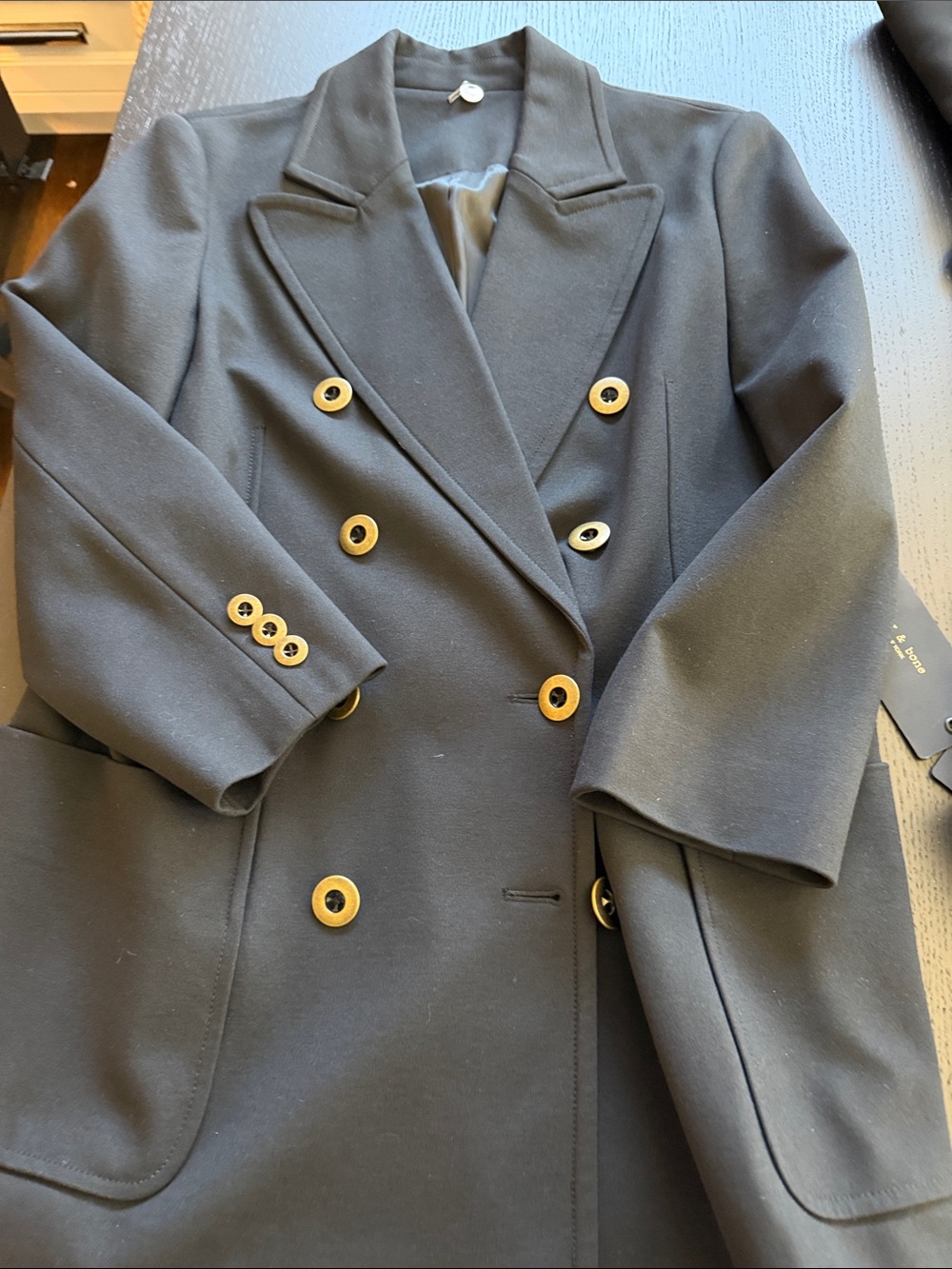 Margaret O'Leary Black Double-Breasted Blazer with Gold Buttons